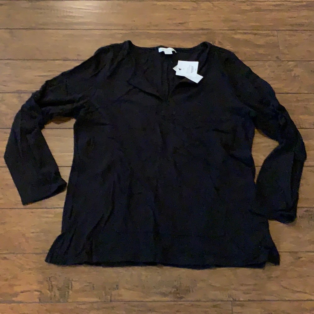 Liz Claiborne XL black long sleeve cotton top NWT